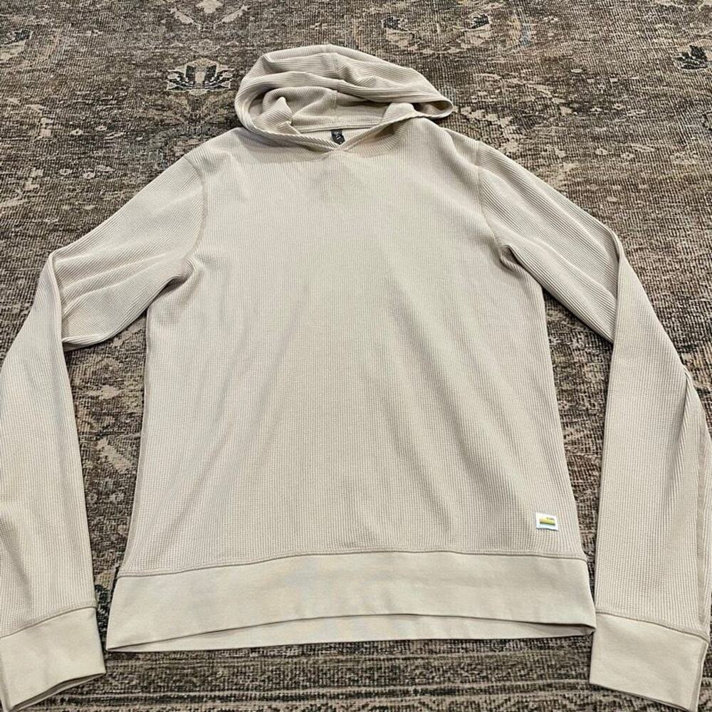 Vuori Waffle Knit Hoodie Mens S Cream Beige Pullover Thermal Hooded